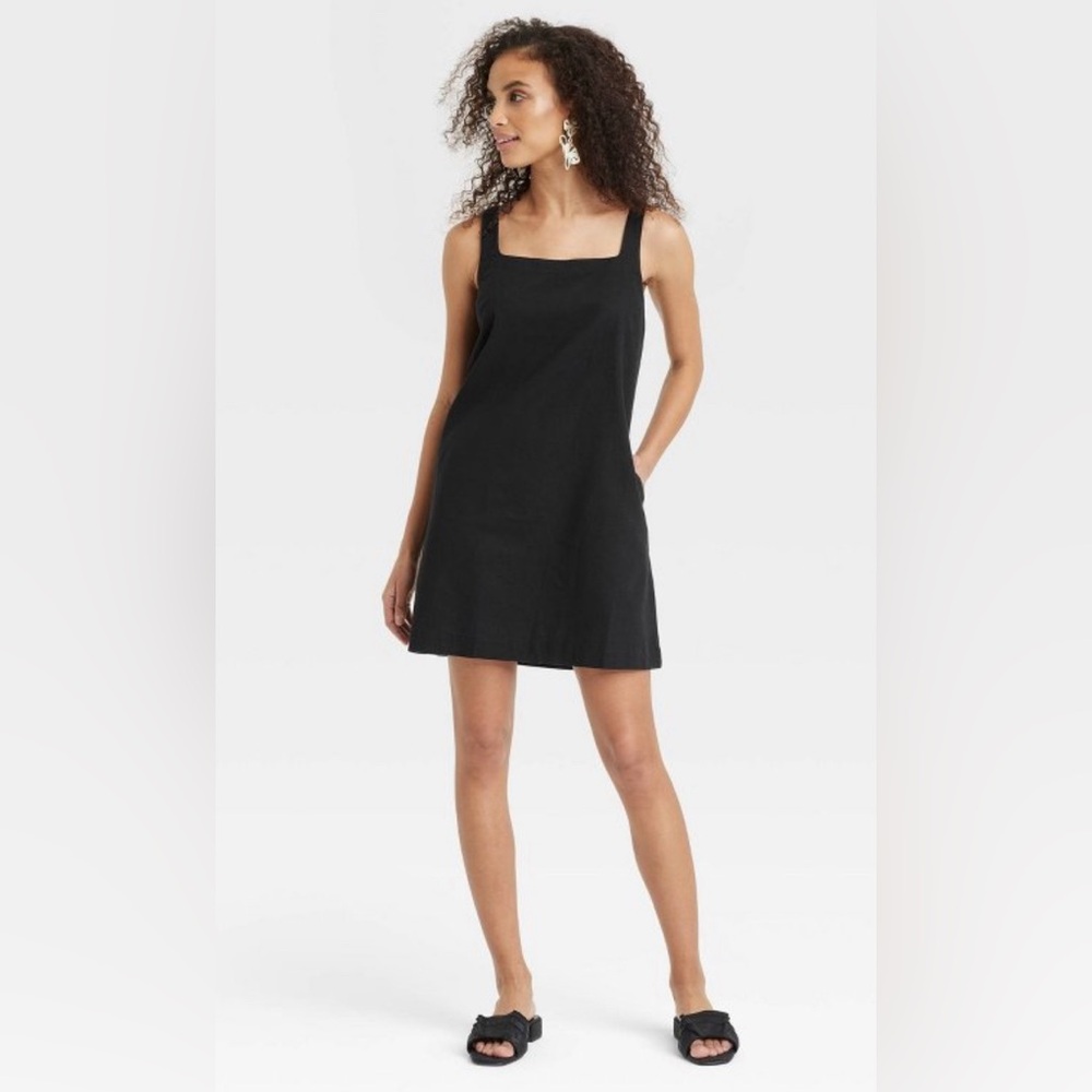 A New Day Women's Tank Mini Shift Dress Black Size Small Cotton Linen Blend XXL
